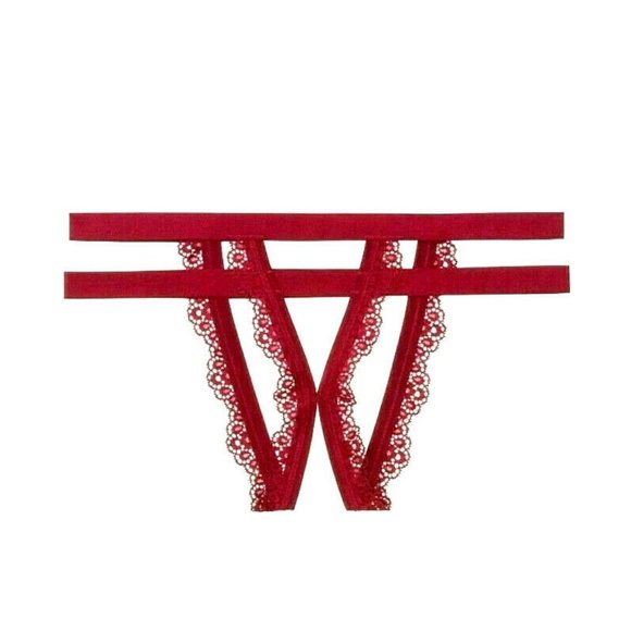 Victoria Secret LUXE BANDED Panty CROTCHLESS RED - Picture 2 of 8